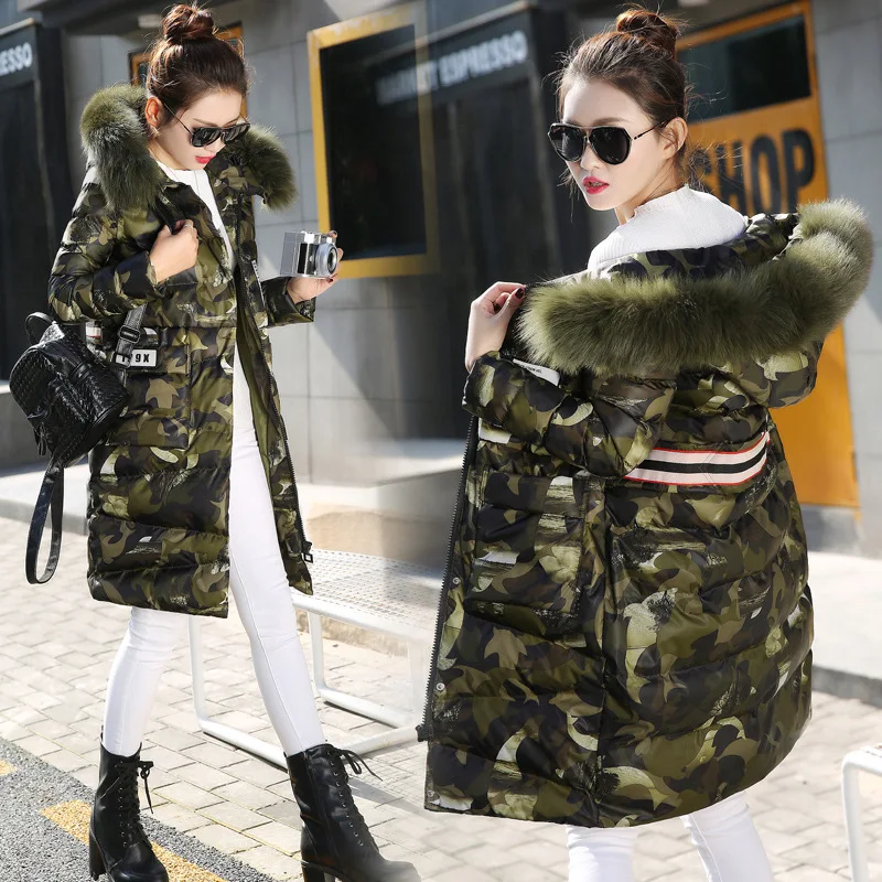 

2018 New Style Fall And Winter Clothes Mid-length Camouflage down Jacket Cotton-padded Clothes Junior High School Students Korea
