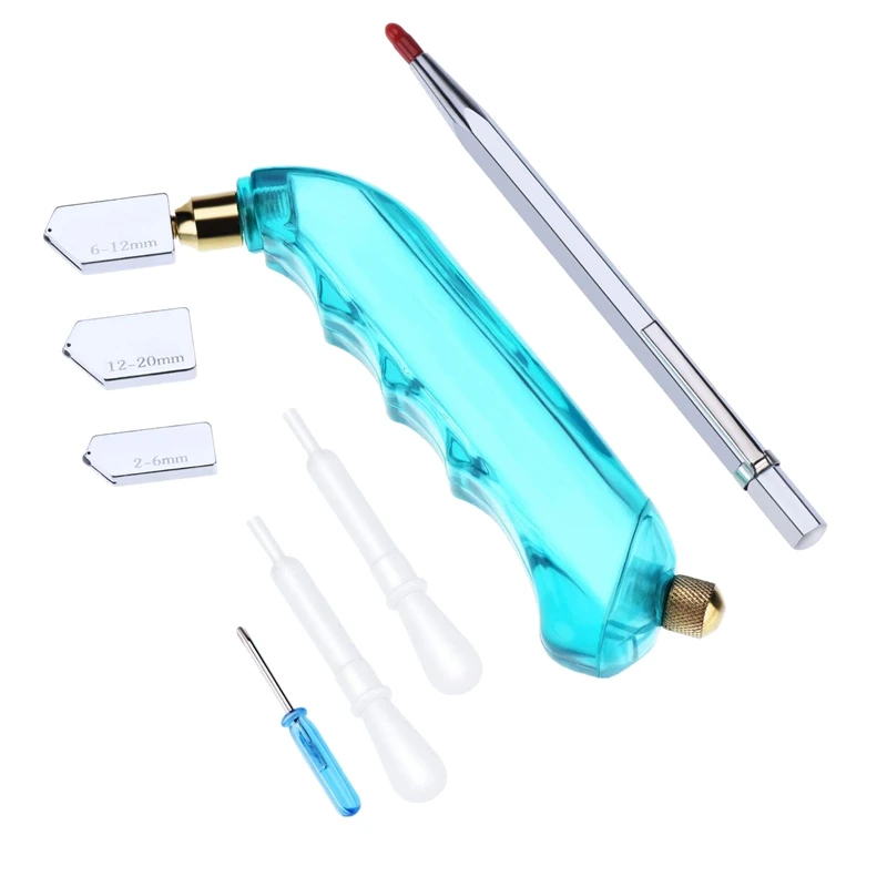 

The Glass Cutting Tool Kit Includes 1 Blue Grip Oil Feed Glass Cutter with 2 Additional Replacement Heads,1 Piece 13.97 Cm Tungs