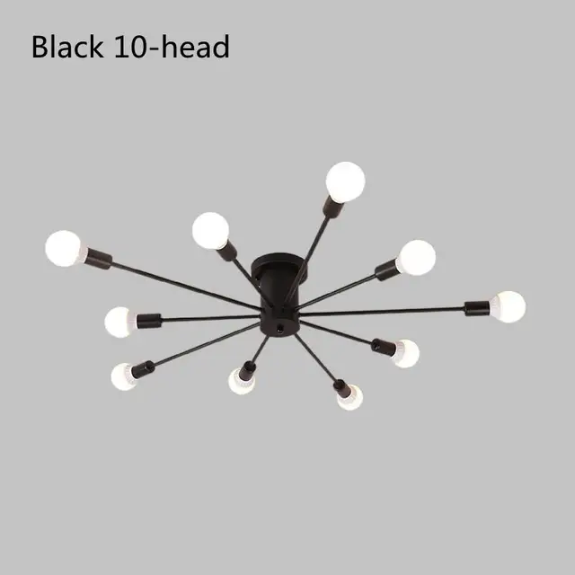 Modern Chandelier Lighting Nordic Spider 6/8/10 E27 Lights Fixture Vintage Industrial Led Ceiling Lamp for Living Room Bedroom Black-10 heads