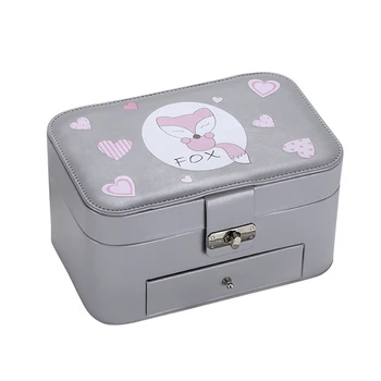 

Cartoon Double Layer Large Jewelry Box Pu Leather Display Organizer Storage Case for Earrings Necklace Rings