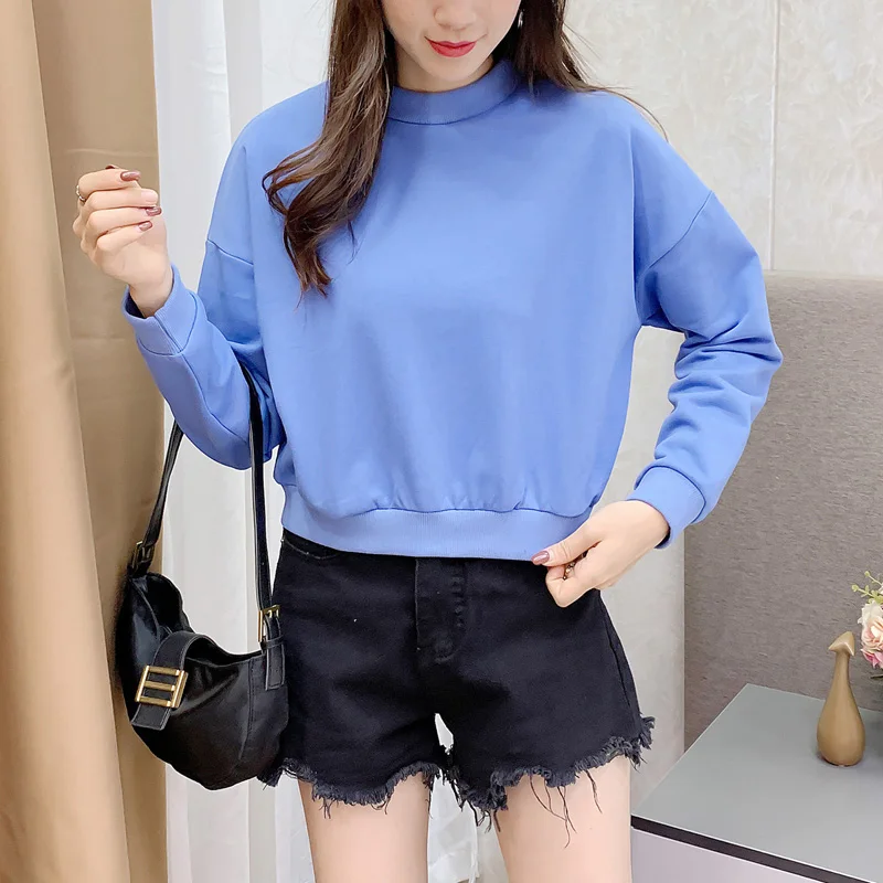 

2020 Autumn And Winter Short Sweatshirt Ladies Batwing Long-Sleeved Pullover Top Women O-Neck Wool Hoodie