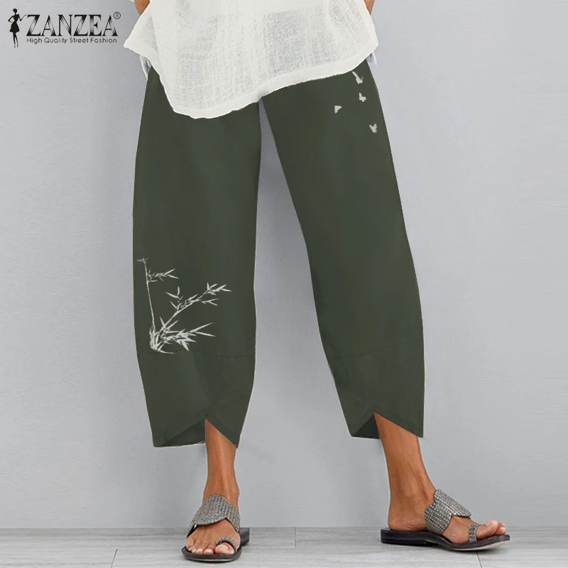 

2020 ZANZEA Vintage Women's Printed Trousers Autumn Harem Pants Casual Elastic Waist Long Pantalon Palazzo Plus Size Turnip 5XL