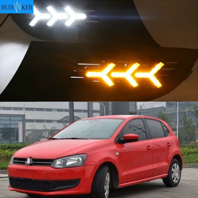 

1 комплект, Автомобильные светодиодные фары дневного света для Volkswagen VW Polo 2011 2012 2013 DRL 12 В ABS