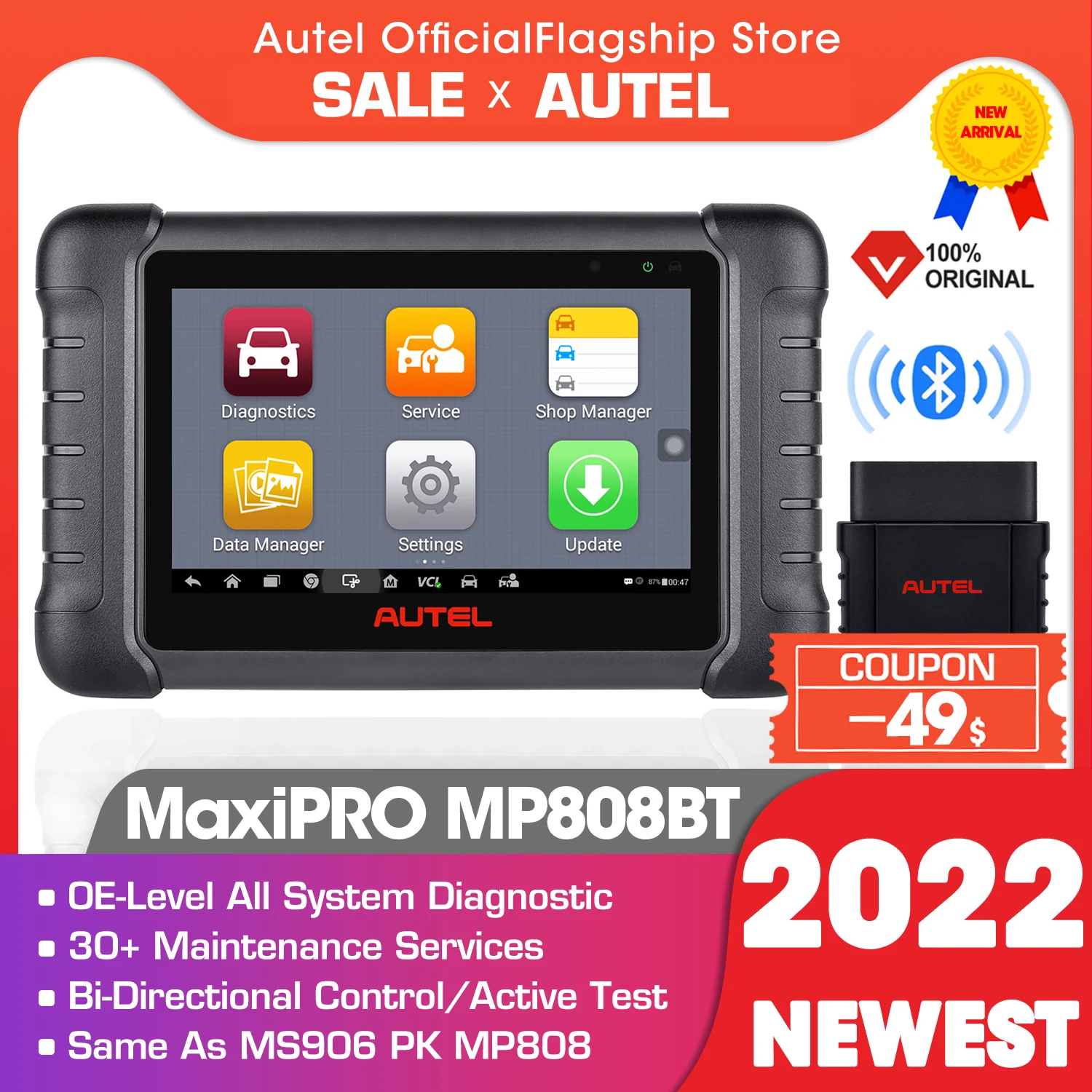 2022 Autel MaxiPRO MP808BT OBD2 автоматический диагностический сканер все системы 30 + услуги