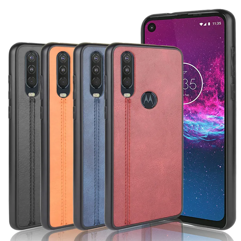 For Motorola Moto One Action Case Silicone Soft Calfskin lines PU Leather Back Cover MOTO OneAction Phone |