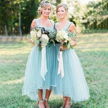 

Simple Blue Bridesmaid Dress Sleeveless Square Neck Sling Tea Long Evening Dress Vestidos De Fiesta Dresses Woman Party Night