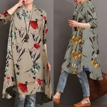 

ZANZEA 2021 Fashion Printed Long Tops Women's Autumn Blouse Casual Floral Shirts Female Button Irregular Tunic Top