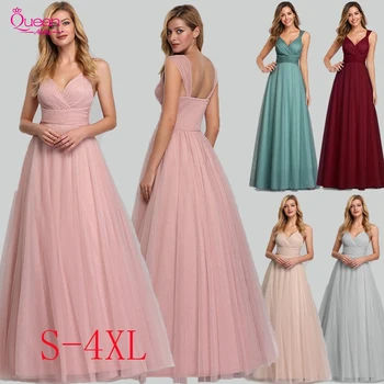

Evening Dress Long Elegant Side-Draped A-line V-neck with Straps Floor-length Sleeveless Evening Party Gowns Queen Abby