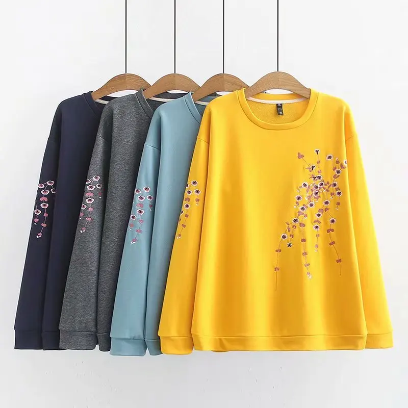

Plus Size Casual Sweatshirts 2019 Autumn Women Fashion Loose Long Sleeve Cotton embroidered Hoody K7-174