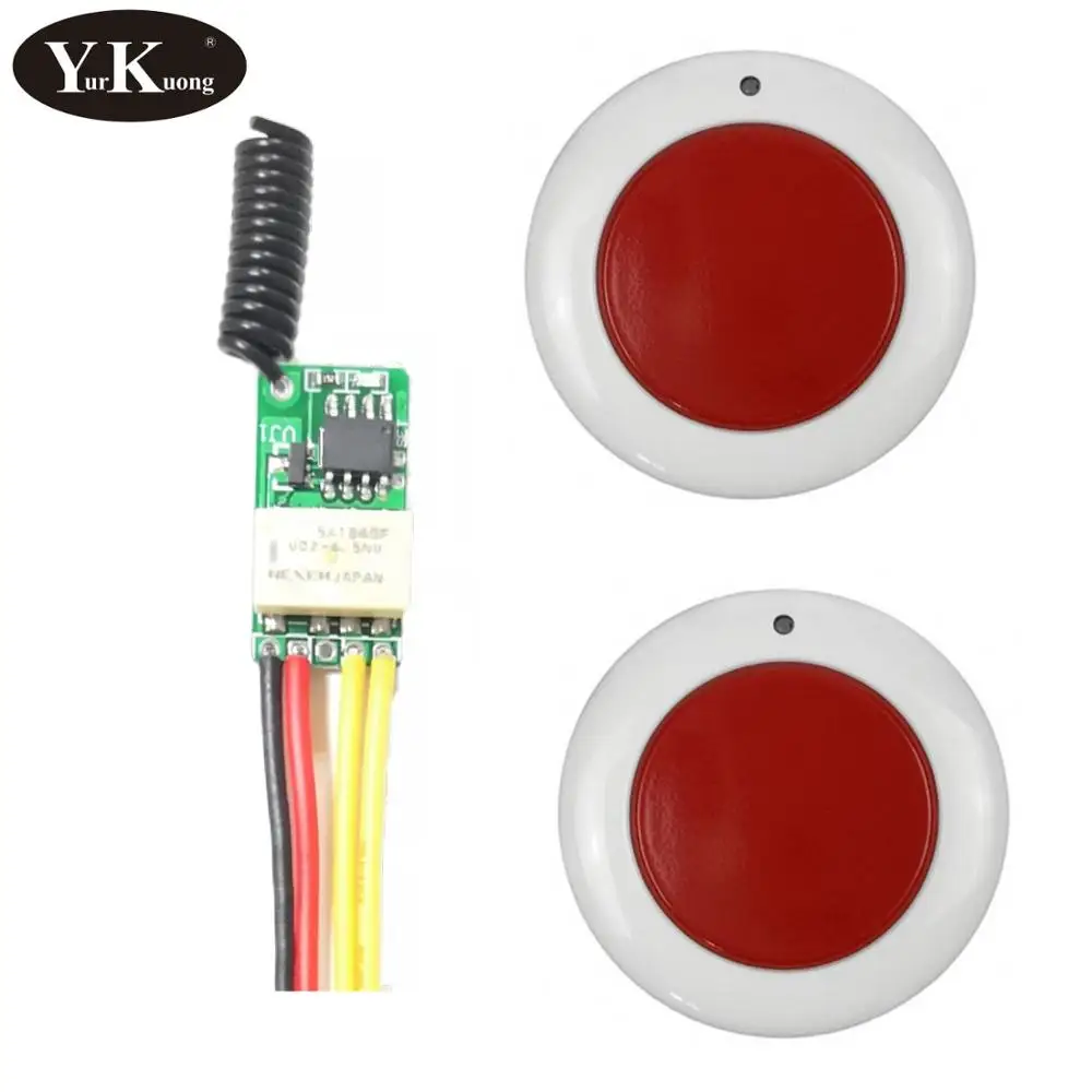 2 Remote 1 Receiver Мини Круглый на липучке, дистанционного управления Управление Аварийная кнопка Беспроводной переключатель двери доступа для бутылок триггер дистанционный пульт, кнопка дверной звонок 433 - Цвет: 2 Remote 1 Receiver