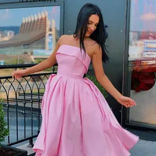 Небесно-розовое платье для выпускного вечера атласное ТРАПЕЦИЕВИДНОЕ ПЛАТЬЕ длиной до колен Короткие Выпускные платья вечерние платья для вечера встречи выпускников платье