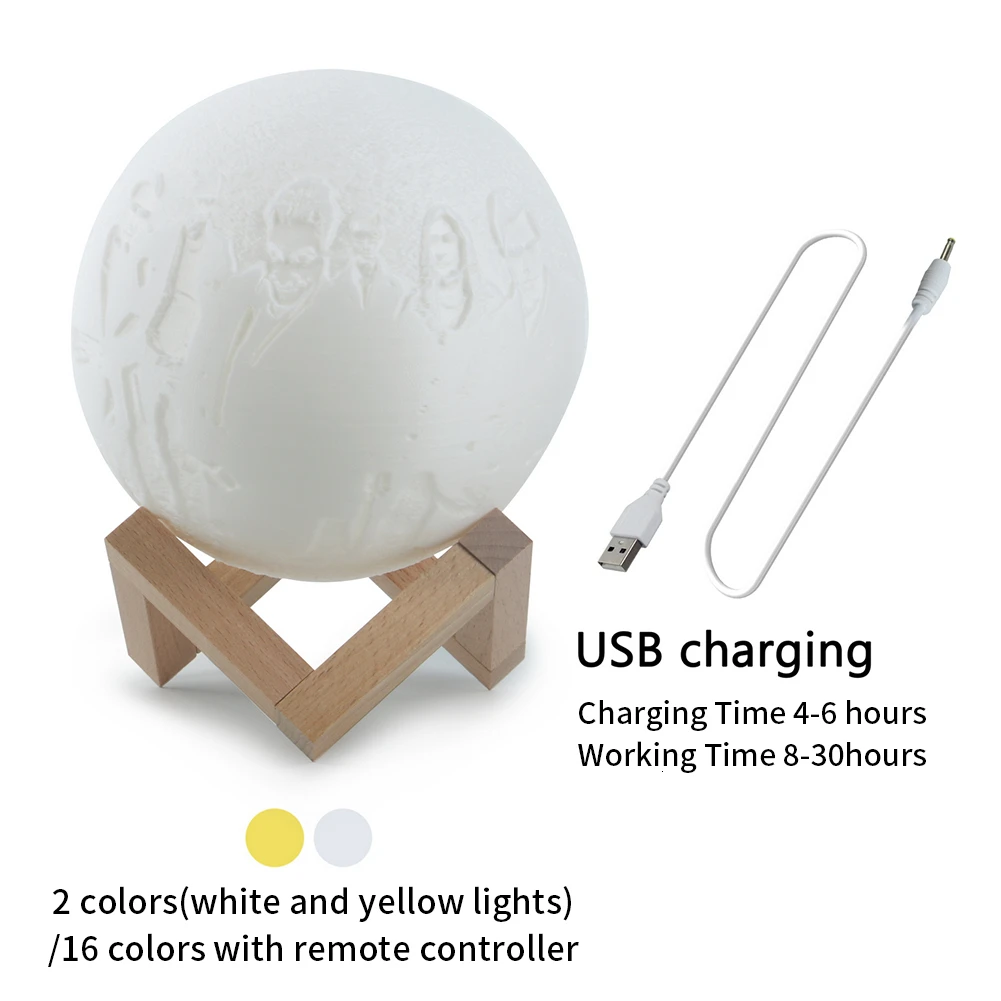 Фото на заказ персональный 3D принт Луна Ночник светильник лунный USB Перезаряжаемый сенсорный пульт дистанционного управления 16 изменение цвета лунный светильник