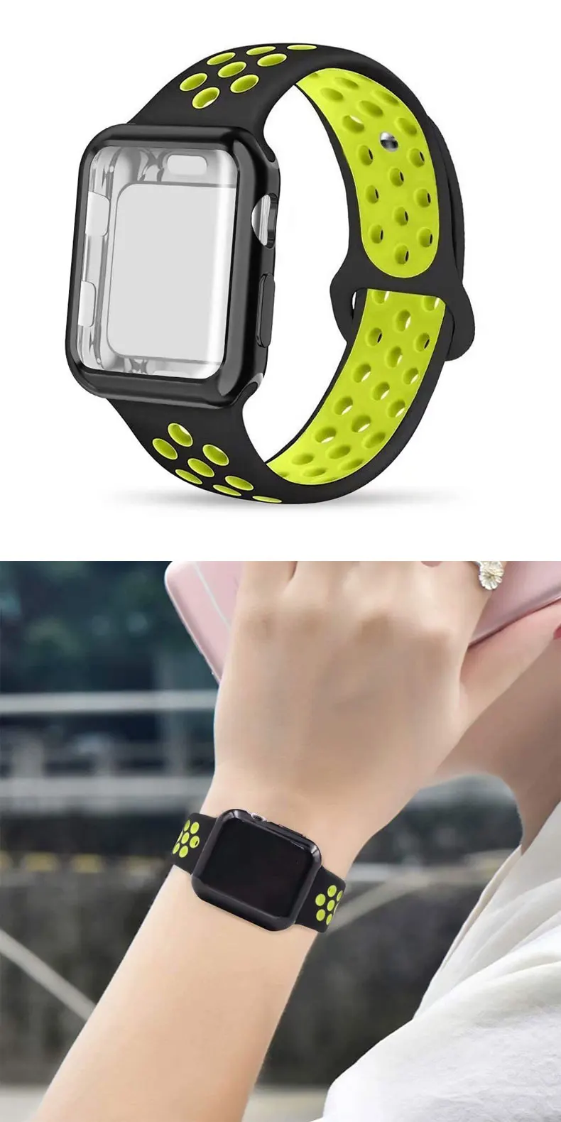 Силиконовый чехол и ремешок для apple watch band 44 мм 40 мм, 42 мм, 38 мм, версия наручных часов iwatch, ремешок series 5/4/3/2/1 браслет& крышки аксессуары