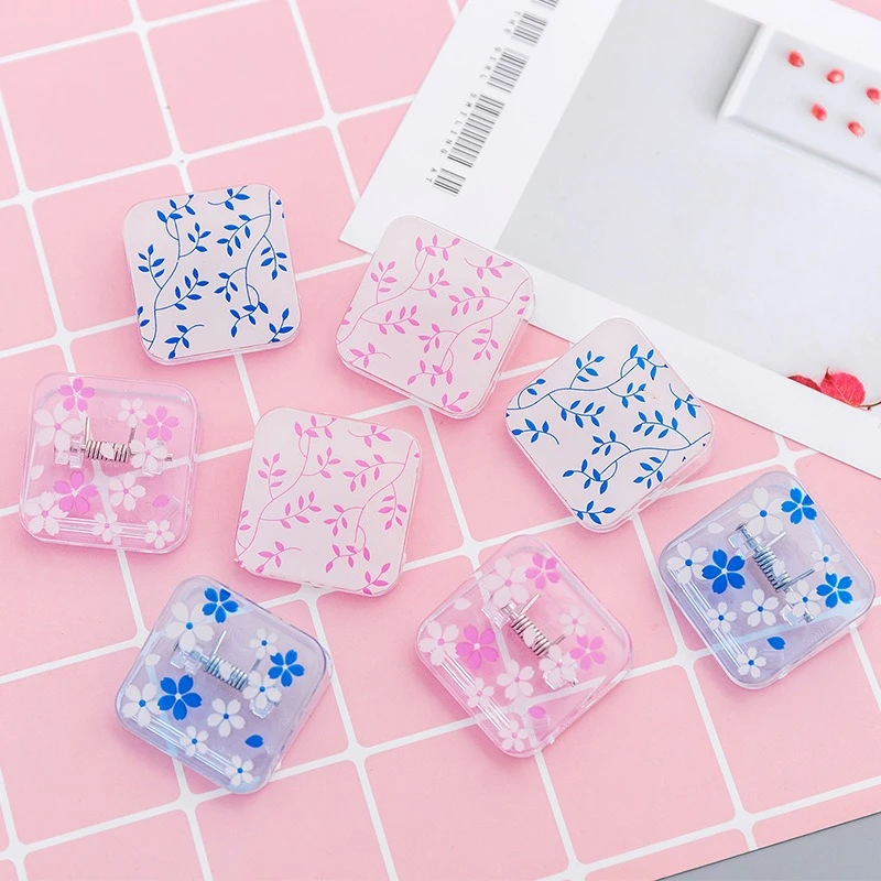 Small Fresh Flower Transparent Ticket Clip Mini Student Plastic Mini Clip Stationery Office School Supplies Paper Organizer