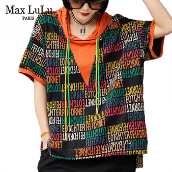 

Max LuLu 2020 Korean Designer Fashion Tops Summer Ladies Luxury Printed Tee Shirts Womens Hooded T-shirts Female Cotton Clothes