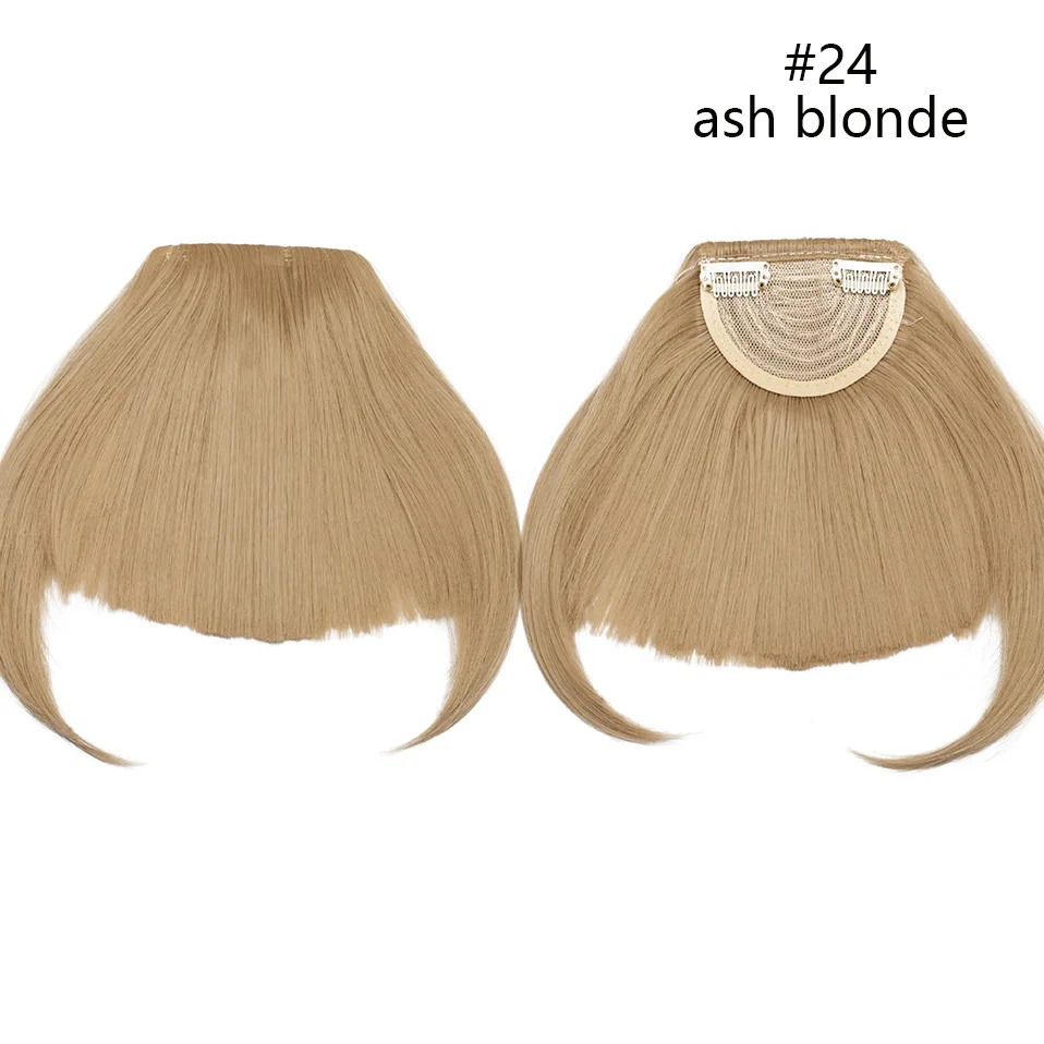 ash blonde SNOILITE, 1 шт., синтетические волосы на заколках с челкой, бахрома, для наращивания спереди, коричневые, черные, тупые челки, короткая имитация челок, волосы для женщин - Цвет: ash blonde
