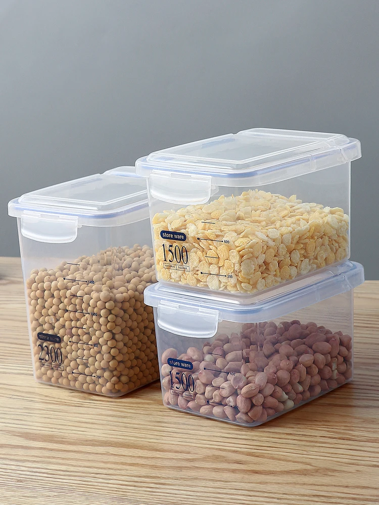 Transparent Plastic Food Container Kitchen Organizer Rice Storage Box