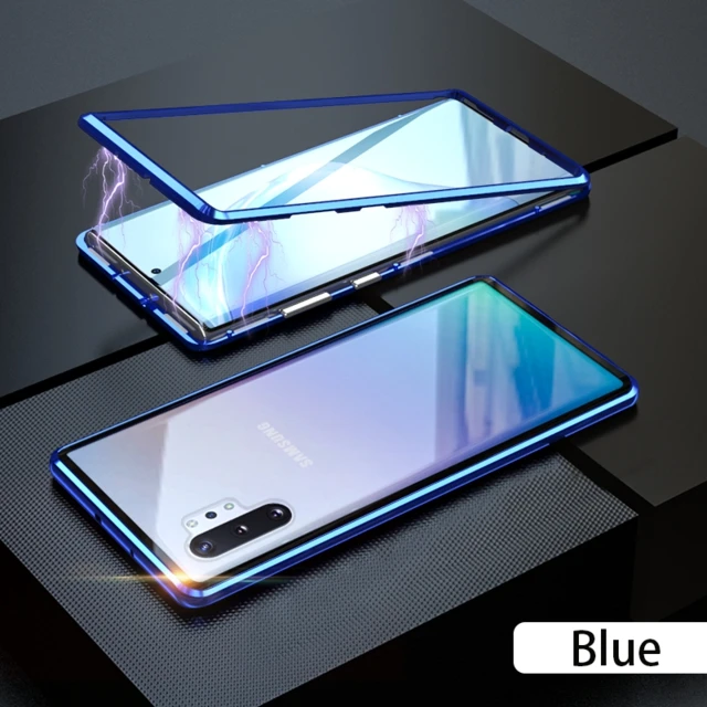 Металлический Чехол Luphie с магнитной адсорбцией для samsung Galaxy Note 10 Note 10 Plus, задний бампер из закаленного стекла, магнитный чехол s - Цвет: Blue