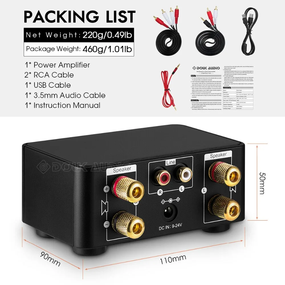 Douk аудио мини TPA3116 усилитель мощности Bluetooth 5,0 приемник стерео домашний аудиоусилитель для автомобиля USB u-диск музыкальный плеер