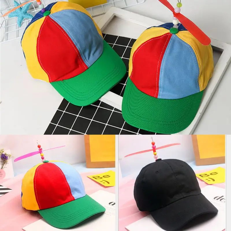 Adult Kid Summer Helicopter Propeller Cap Colorful Patchwork Dragonfly Beaded Cosplay Party Adjustable Snapback Dad Hat
