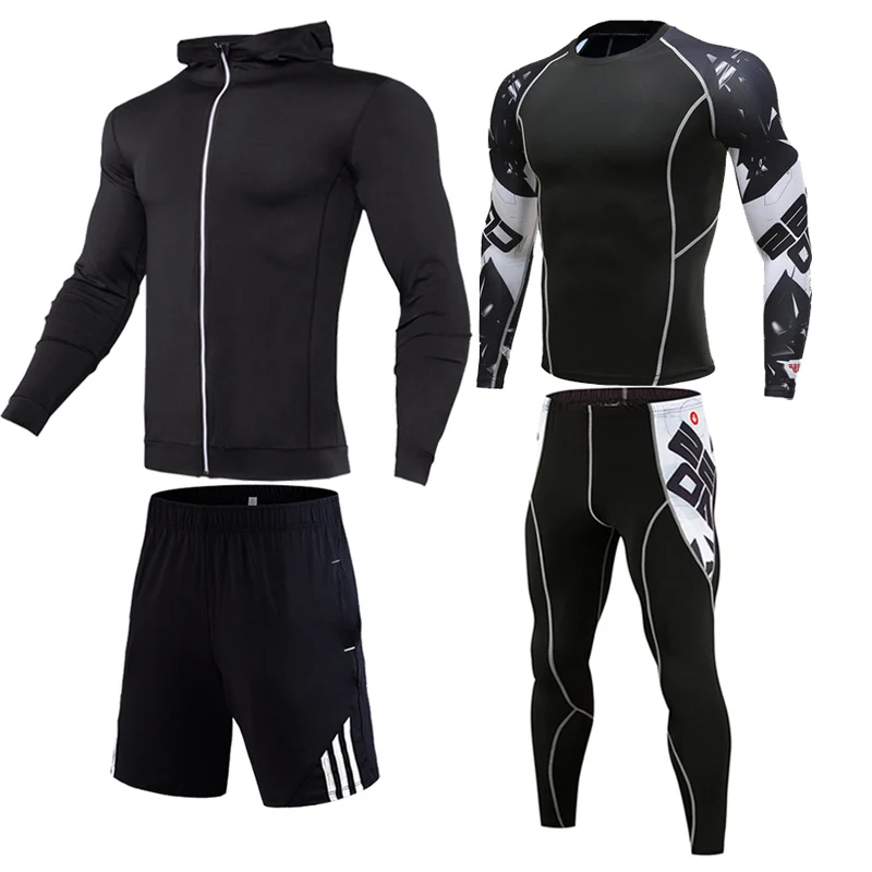 

2019 sports suit men's sports suit Tight sportswear men's spring and autumn fitness running suit warm running sportswear