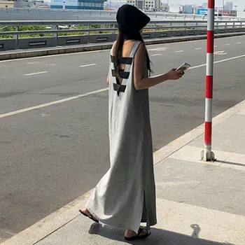 

[EWQ] Oversized Summer Style 2020 Round Collar Sleeveless Hollow Out Pullovers Casual Dress Women Fashion Tide 3AJ12302XL