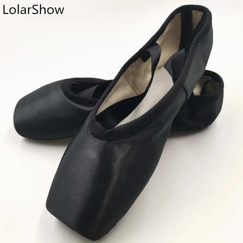 Черный Красные атласные балетные танцевальные туфли; Zapatillas; балетки; черные туфли с острым носком; высокое качество; профессиональная танцевальная обувь - Цвет: Черный