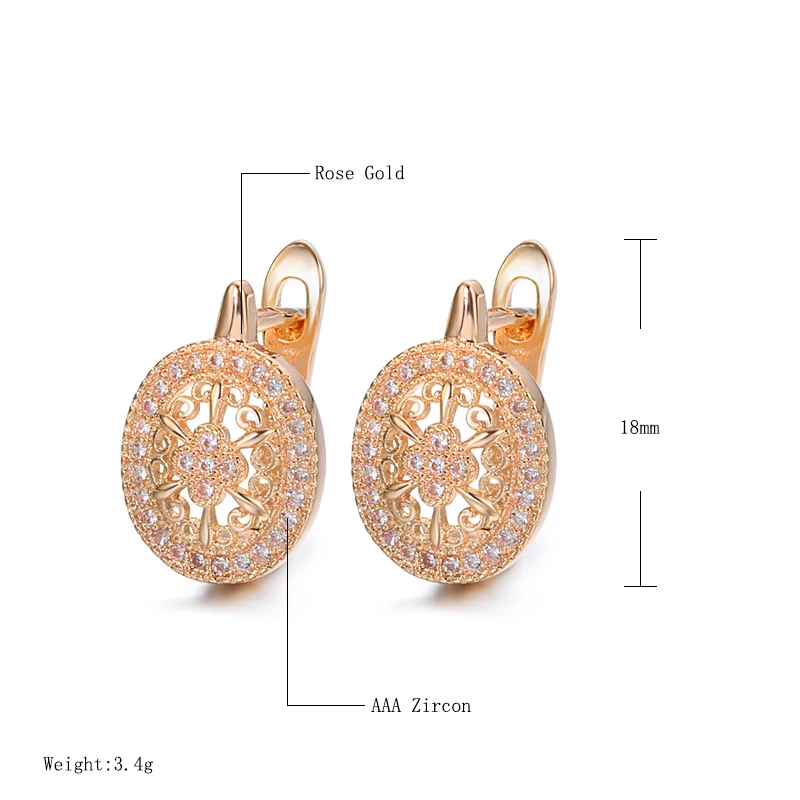 Kinel Luxury Wedding Zircon Stud Earrings Hollow Flowers Oval Earrings Beautiful For Women 585 Rose Gold Engagement Jewelry