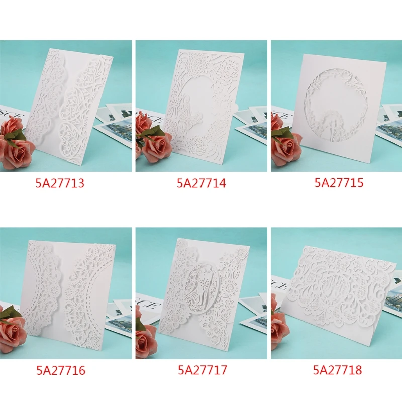  10Pcs Romantic Lovers Wedding Party Invitation Cards Delicate Carved Hollow Lace 72XF - 4000389175070