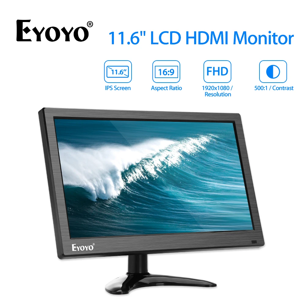 Eyoyo 11.6 inch HD TFT LCD Color Monitor Display 1920x1080 HDMI AV VGA BNC Input home monitor CCTV display computer display