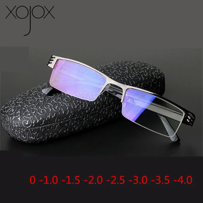 XojoX очки для близорукости, женские, мужские, металлические, полуоправы, синяя пленка, близорукие очки, студенческие очки для близоруких