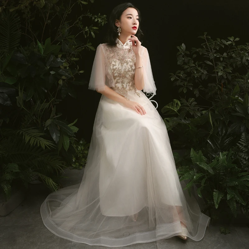 Champagne Robe de soiree цвета шампанского, тюлевые женские вечерние платья для банкета, Длинные вечерние платья, vestido de festa размера плюс, на заказ, платье для выпускного вечера - Цвет: Champagne