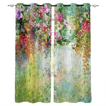 

Multi-size Dilapidated Wall Spring Flowers In Full Bloom Pattern Window Curtains Polyester Fabric Living Room Curtain Home Decor