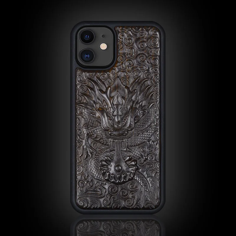 Роскошный резной 3D стерео Ebony деревянный ящик для iPhone 11 iPhone11 TPU полная защитная задняя крышка чехол для телефона s для iPhone 11 Pro Max