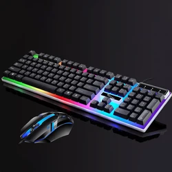 Usb wired gamer teclados mouse conjunto led rainbow cor backlight gaming teclado teclado teclado do mouse teclado mecânico