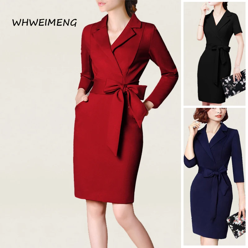 

Occasion Dresses 2020 Women Office Wear Summer Dress Formal Wear For Women V-Neck Elegant Robe Work Dress Vestidos