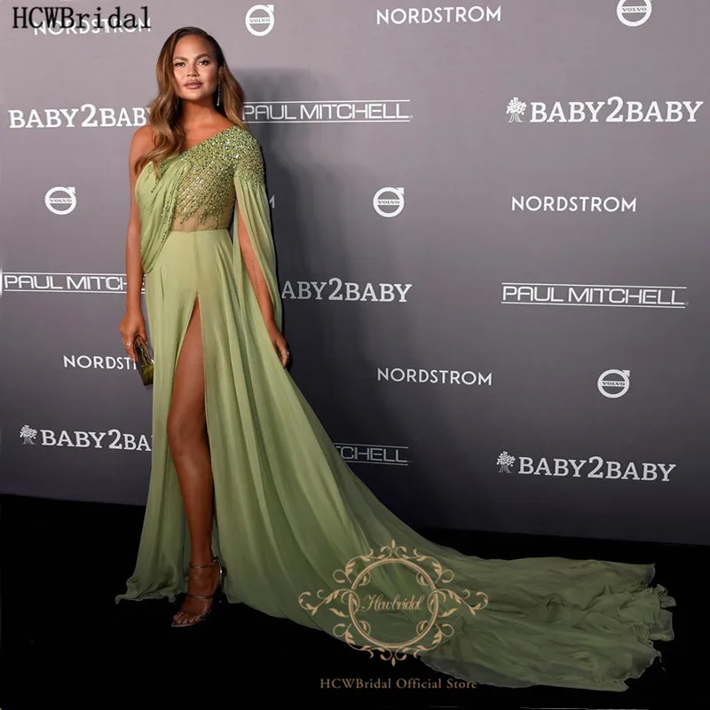 Long Mint Green Celebrity Evening Dress 