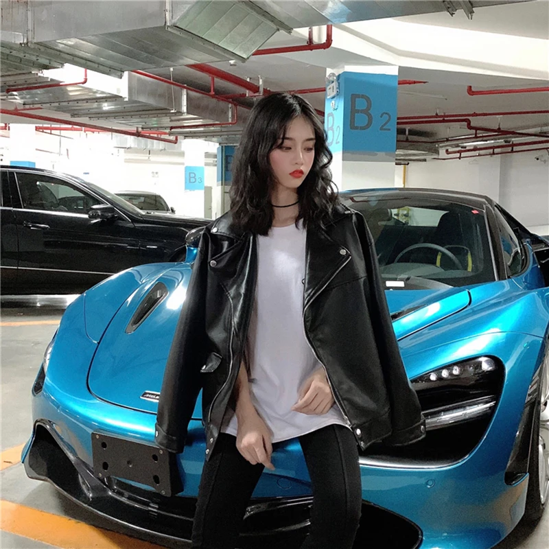 2019 корейская женская куртка из искусственной кожи кожаная байкерская для женщин