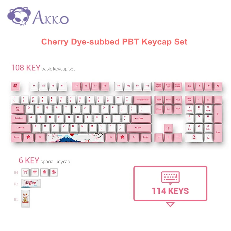 AKKO Cherry PBT 114 ключ Вишневый краситель субкровать набор ключей мировой Тур Серия