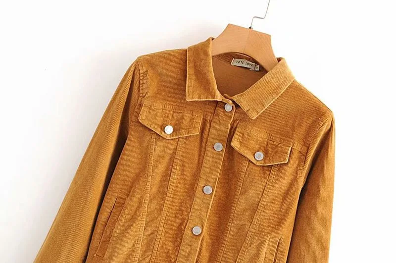 

2019 Autumn Fashion Fold-down Collar Long Sleeve Single Breasted Corduroy Straight-Cut WOMEN'S Short Jacket