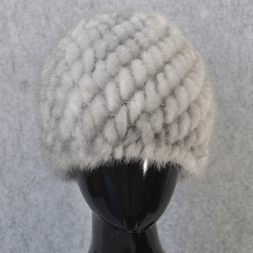 Новая женская вязаная меховая шапка из натуральной норки ручной работы для русской зимы, теплые женские шапки из натурального меха норки, хорошие эластичные шапки из меха норки - Цвет: gray