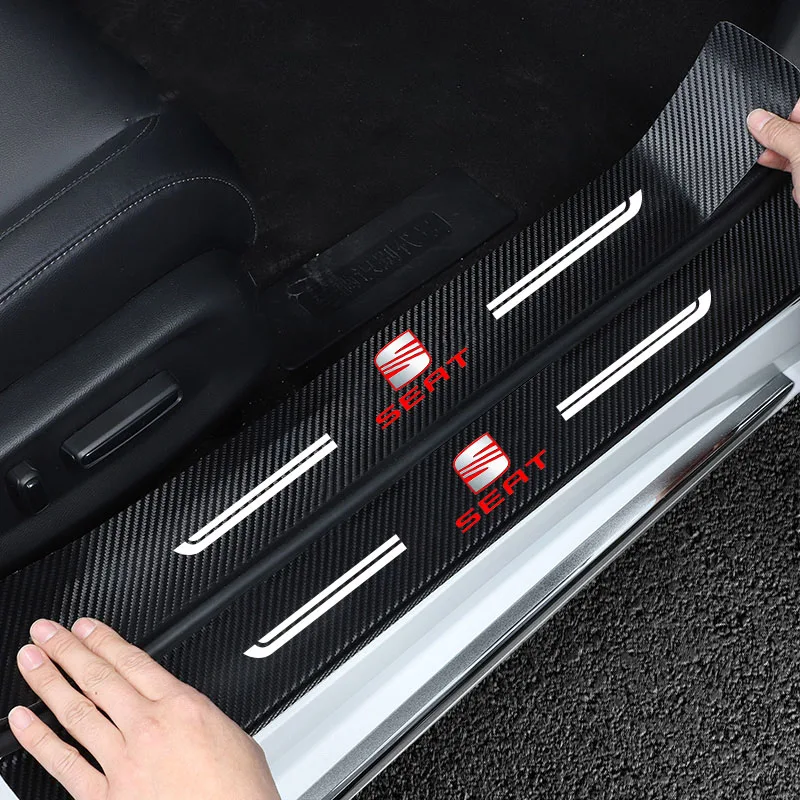 NEW 4PCS Carbon Fiber Door Sill Protector Leather Vinyl Stickers For SEAT FR leon mk3 mk2 5f lbiza Altea 6j Car Accessories