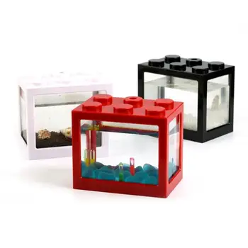 

Mini Fish Tank Stackable Building Blocks Small Reptile Box Home Office Tea Table Decoration Pet Feeding Box Multicolor Optional