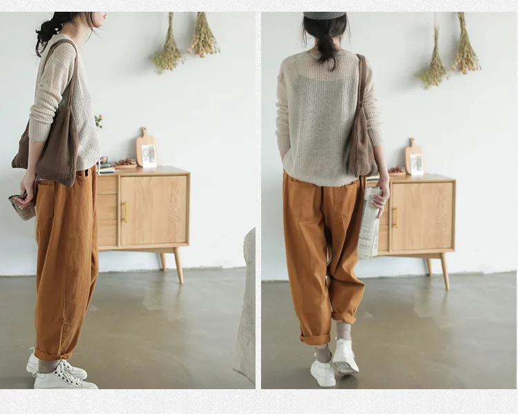 Runback Pantalones Mujer, свободные женские штаны, брюки с высокой талией, Хлопковые Штаны-шаровары, однотонная Повседневная Женская одежда размера плюс, черные штаны