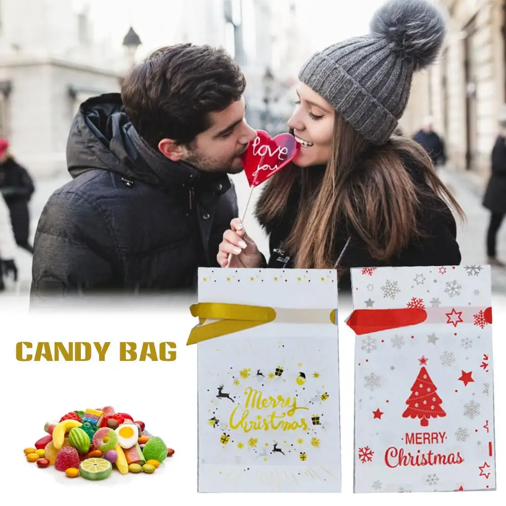 50pcs/pack Christmas Candy Bags Reusable Drawstring Bag Storage Pouch for Party Xmas Gift Bag Children Bag Drawstring Container