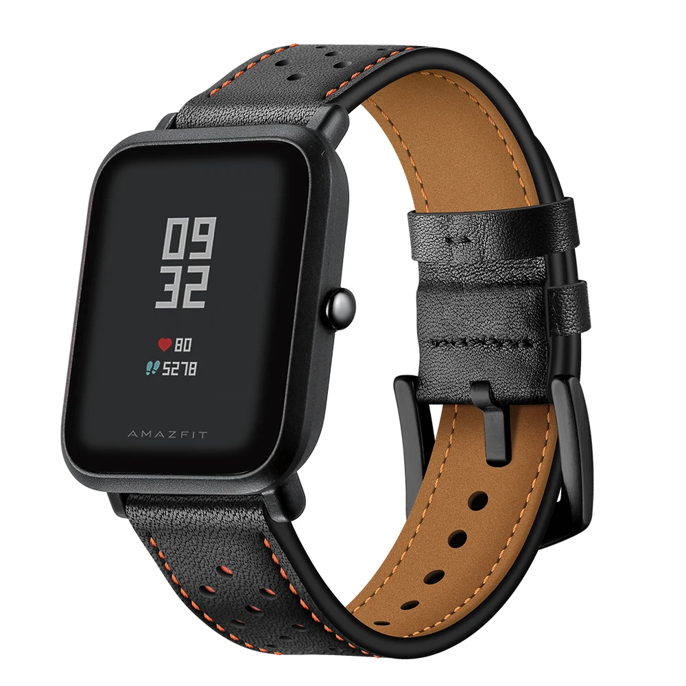 Ремешок UEBN кожаный для Xiaomi huami amazfit bip GTS Воздухопроницаемый браслет часов GTR 42 мм 20