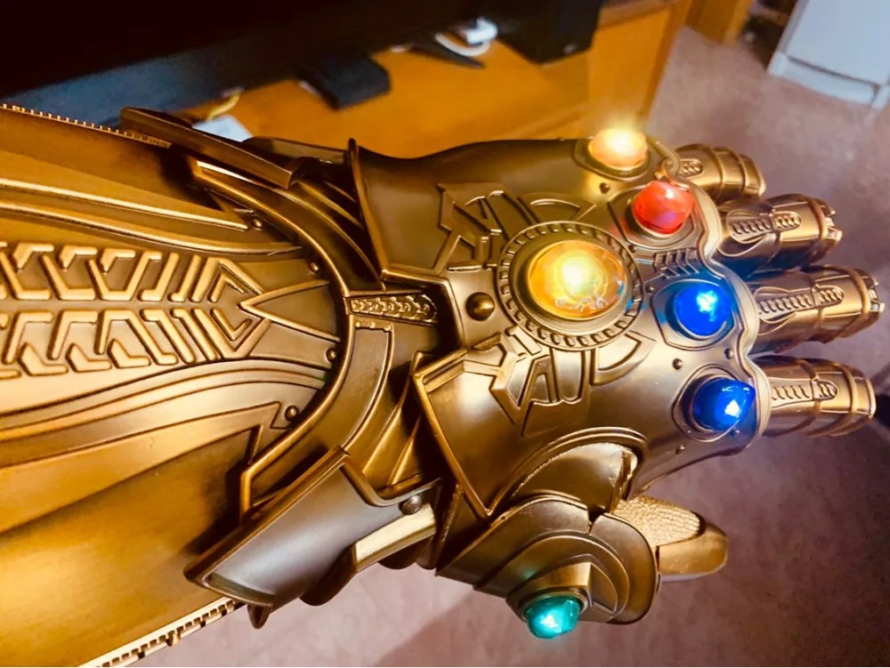 HCMY Thanos Infinity Gauntlet полный металл 1:1 носимые перчатки для косплея статуя W/подставка База Светодиодный