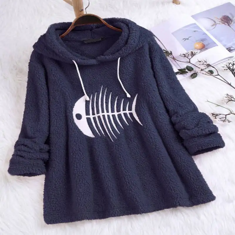 

Mferlier Winter Pullover Hoodie Mori Girl Chic Embroidery Pattern Long Sleeve Hooded Pink Gray Dark Blue Thick Warm Women Hoodie