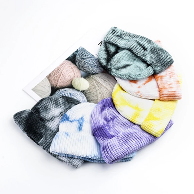 

Outdoor Casual Knitted Beanie Hat For Men Women All Matched Gradient Color Tie-Dye Cap Autumn Winter Warm Wool Hats