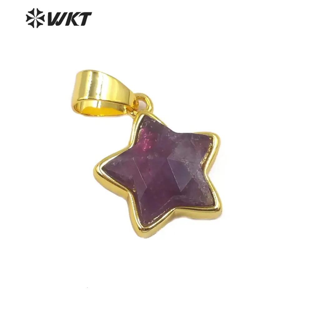 WT-P1493 кулон из натурального камня в форме звезды лунный камень/синий ворота с позолоченной застежкой модные ювелирные изделия из камня
